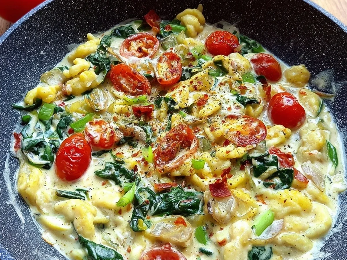 Cremige Spätzle mit Spinat & Tomaten Einfach & Lecker - Bild 1