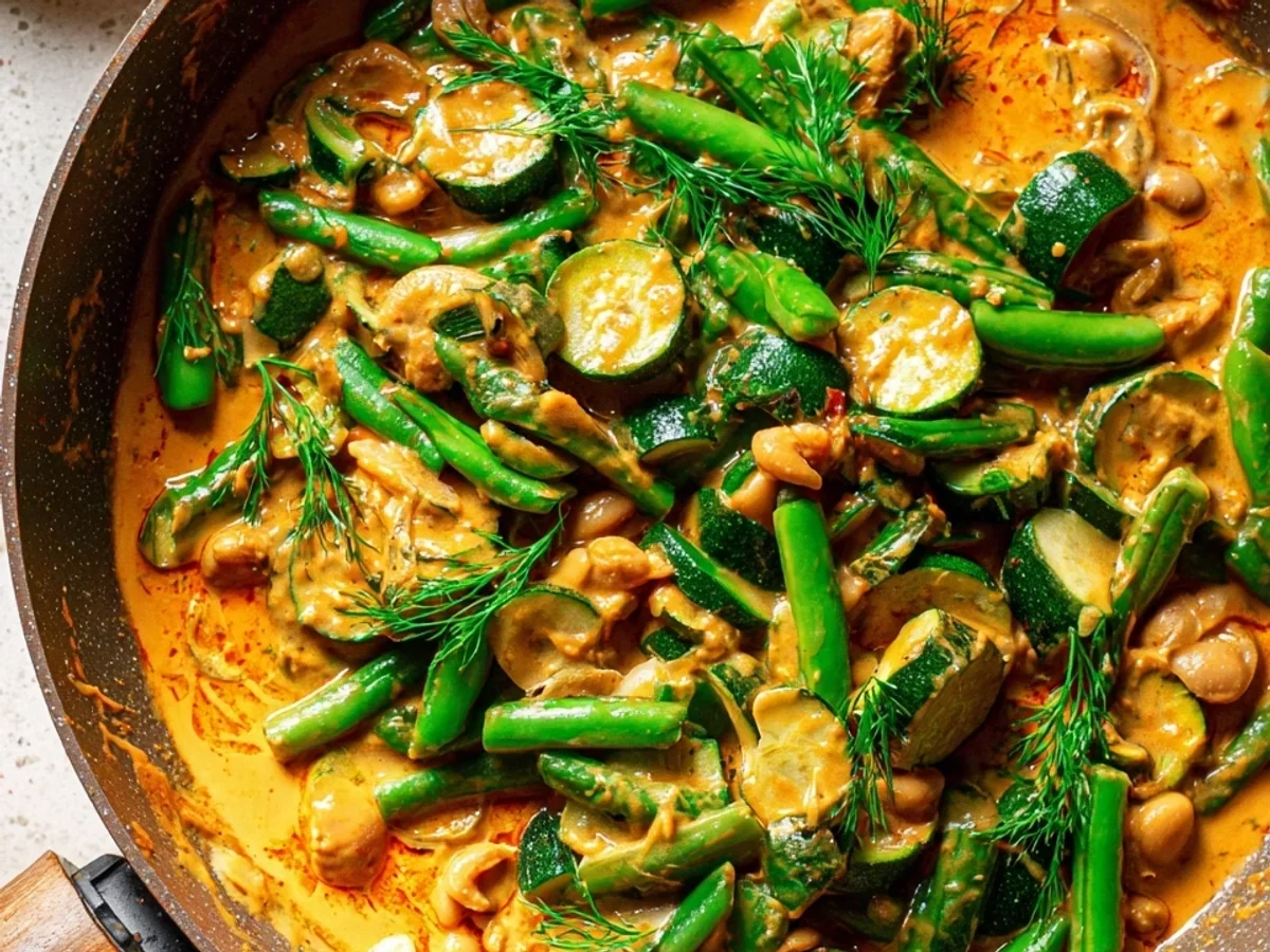 Cremige Zucchini-Bohnenpfanne mit Erdnussbutter-Sauce - Bild 1