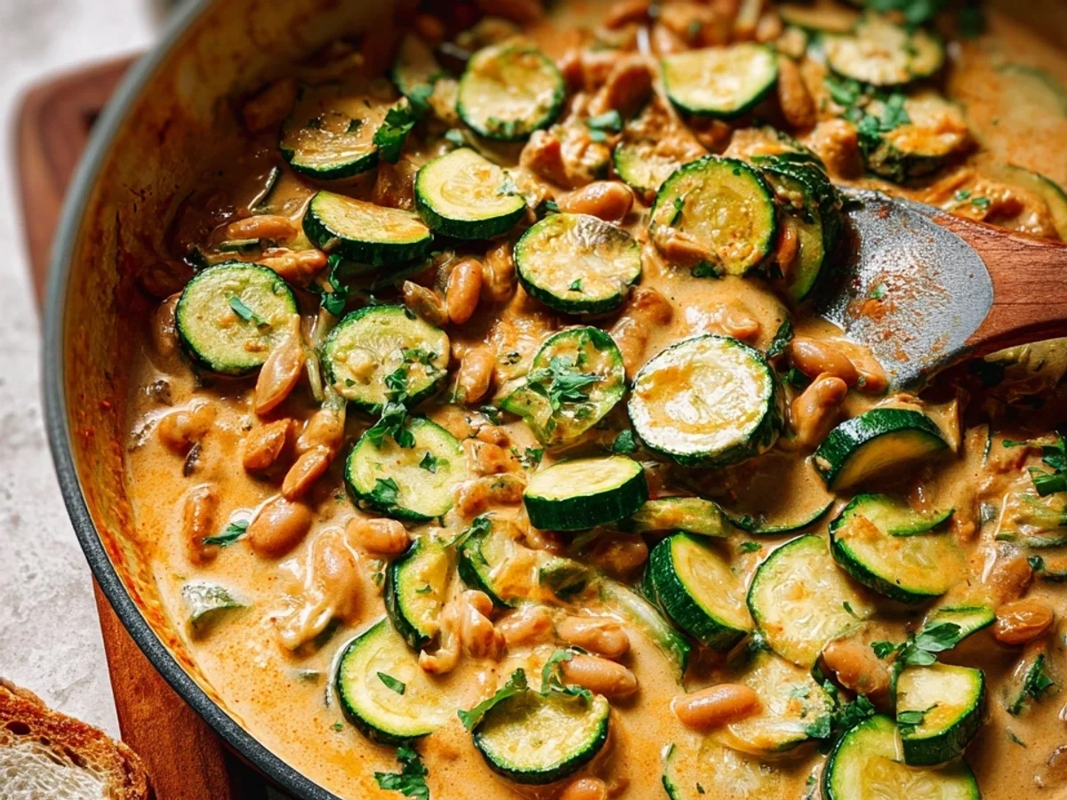 Cremige Zucchini-Bohnenpfanne mit Erdnussbutter-Sauce - Bild 2