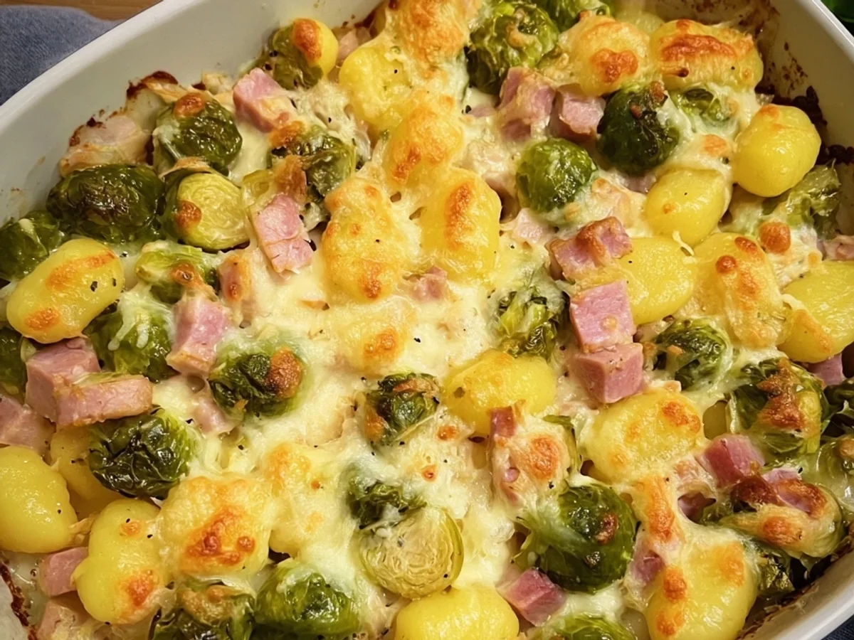 Cremiger Gnocchi Auflauf mit Rosenkohl & Puten-Schinken - Bild 2