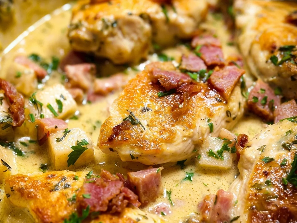 Cremiges Honig-Senf-Hähnchen mit Puten-Schinkenwürfeln - Bild 2