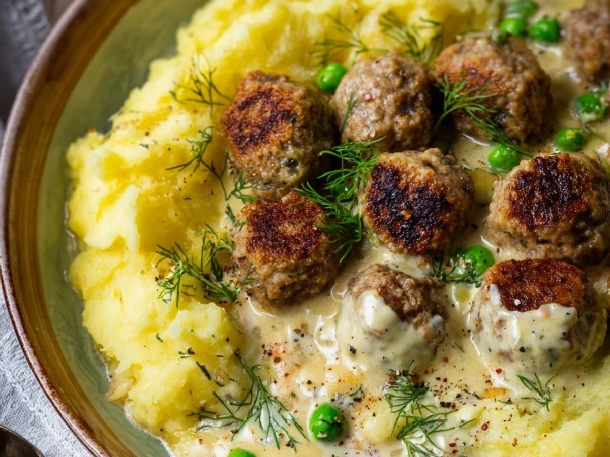 Cremiges Kartoffelpü mit Wikinger Soße & Hackbällchen - Bild 1