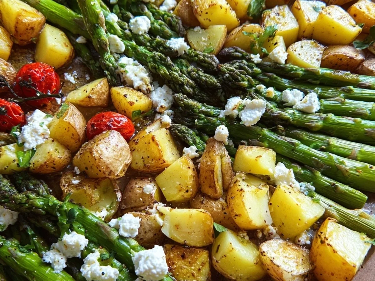 Grüner Spargel aus dem Ofen mit Feta & Kartoffeln - Bild 1