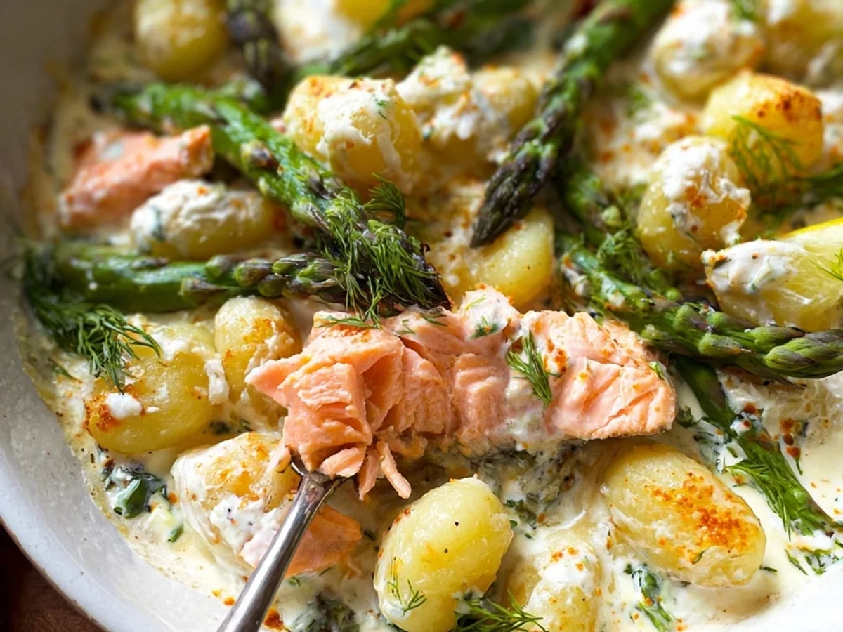 Grüner Spargel mit Lachs & Gnocchi aus dem Ofen - Bild 2