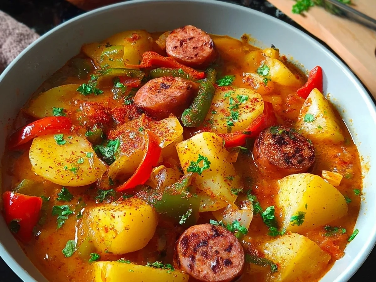 Kartoffelgulasch mit Würstchen: Einfaches & schnelles Rezept - Bild 1