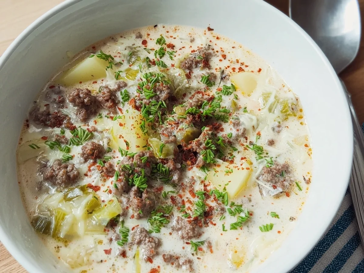Käse-Lauch-Suppe mit Hackfleisch: Deftiger Genuss - Bild 1