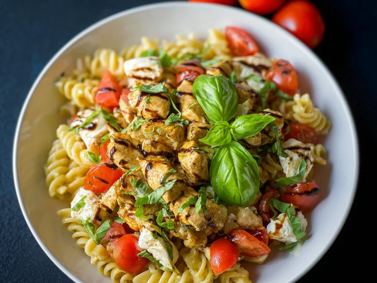 Nudelsalat Caprese mit Hähnchenwürfeln - Bild 1