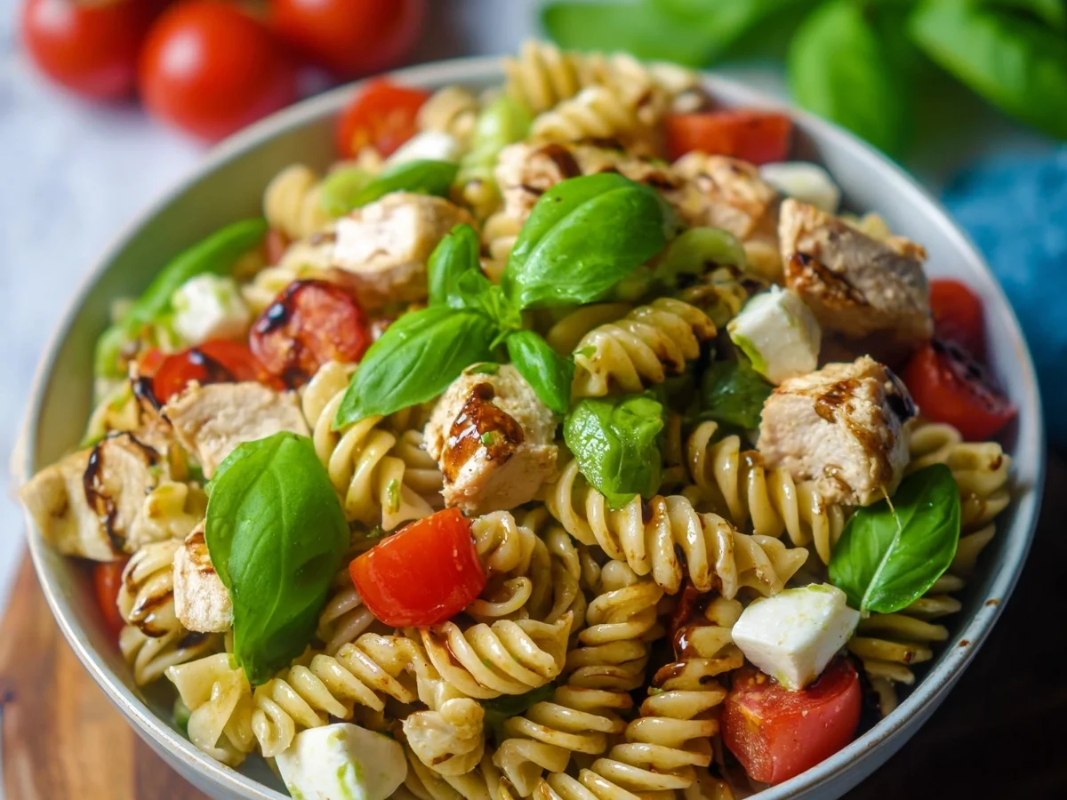 Nudelsalat Caprese mit Hähnchenwürfeln - Bild 2