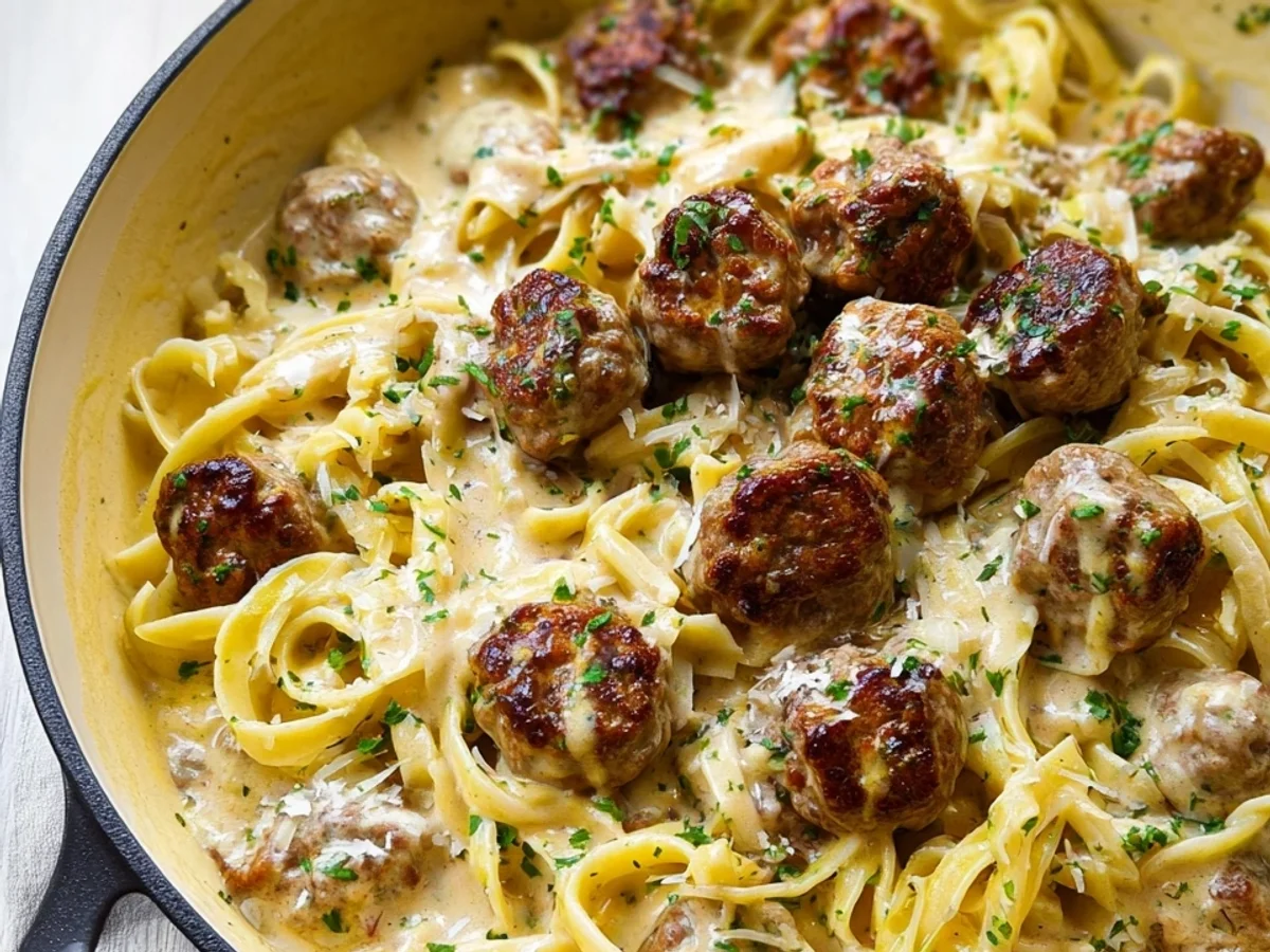 Pasta mit Hackbällchen in cremiger Rahmsoße - Bild 1