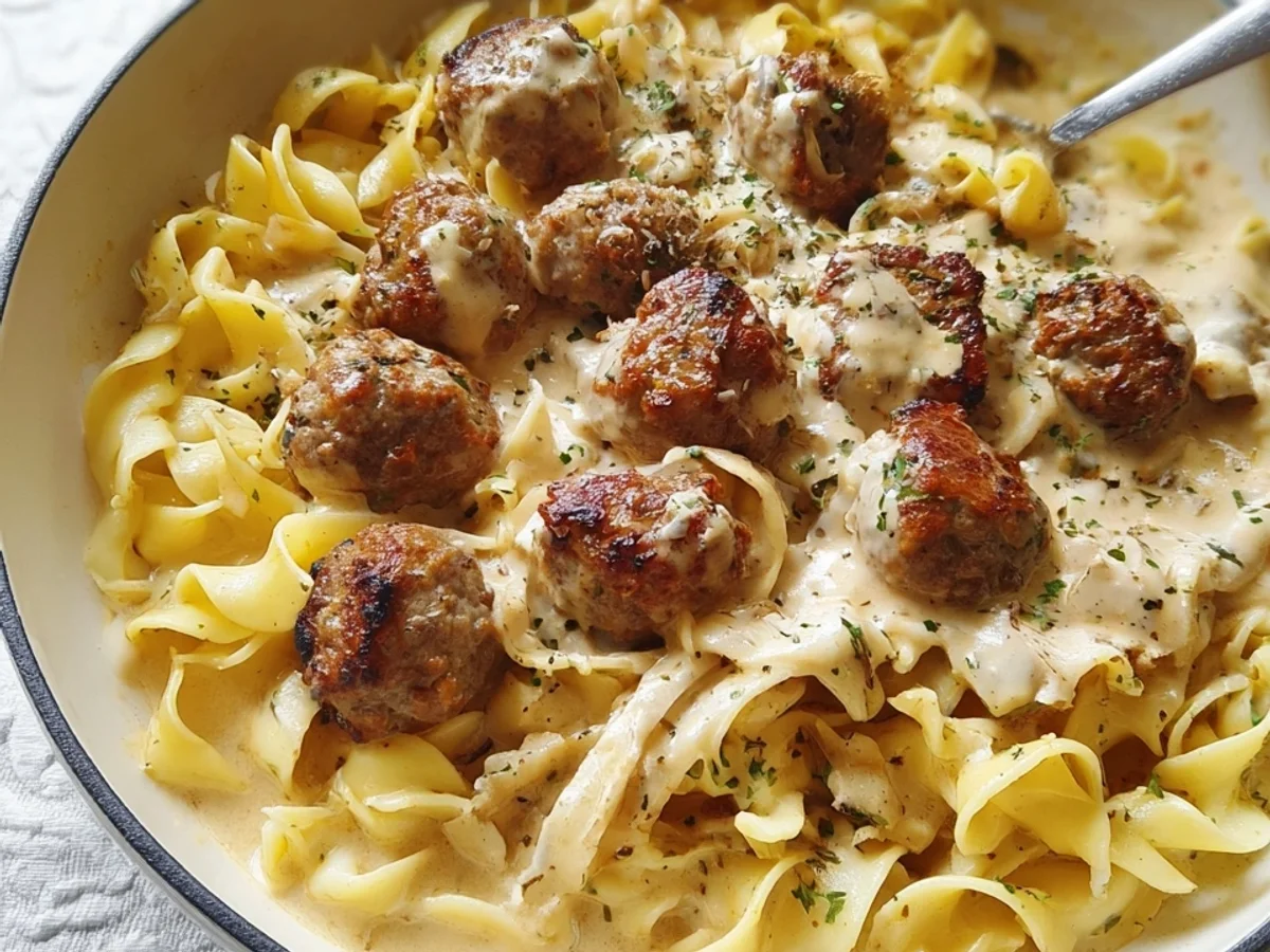 Pasta mit Hackbällchen in cremiger Rahmsoße - Bild 2