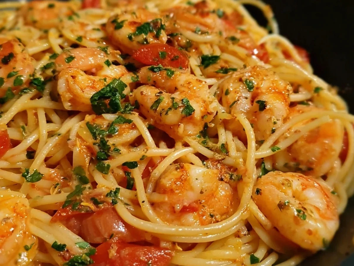 Spaghetti mit Garnelen: Cremige Tomaten Sahne Soße - Bild 1