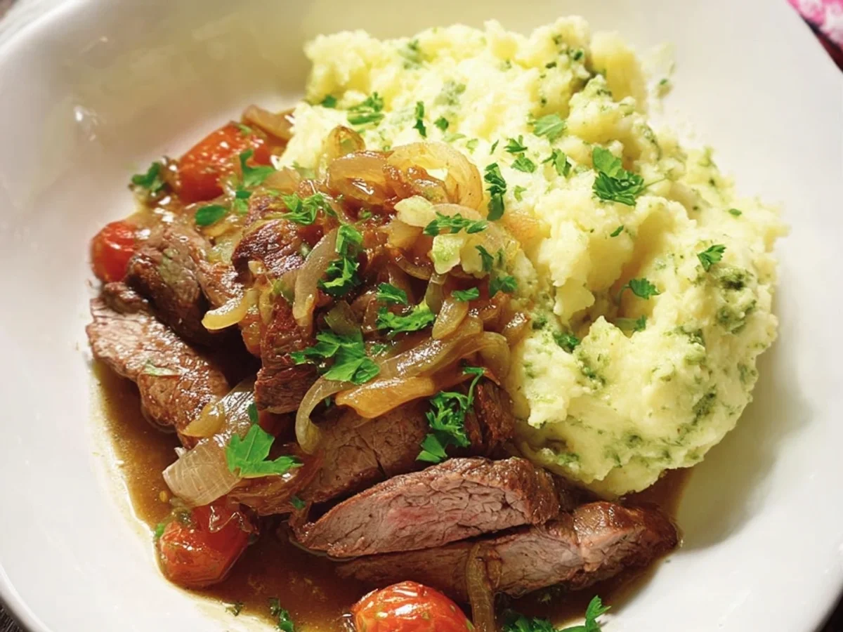 Zarte Steak-Pfanne mit cremigem Püree - Bild 1