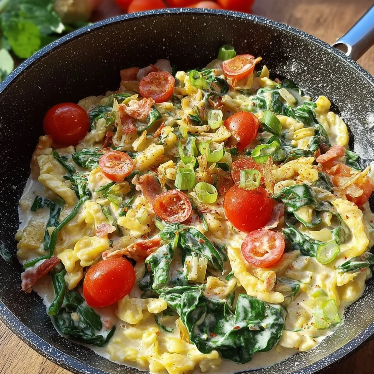 Cremige Spätzle mit Spinat & Tomaten Einfach & Lecker