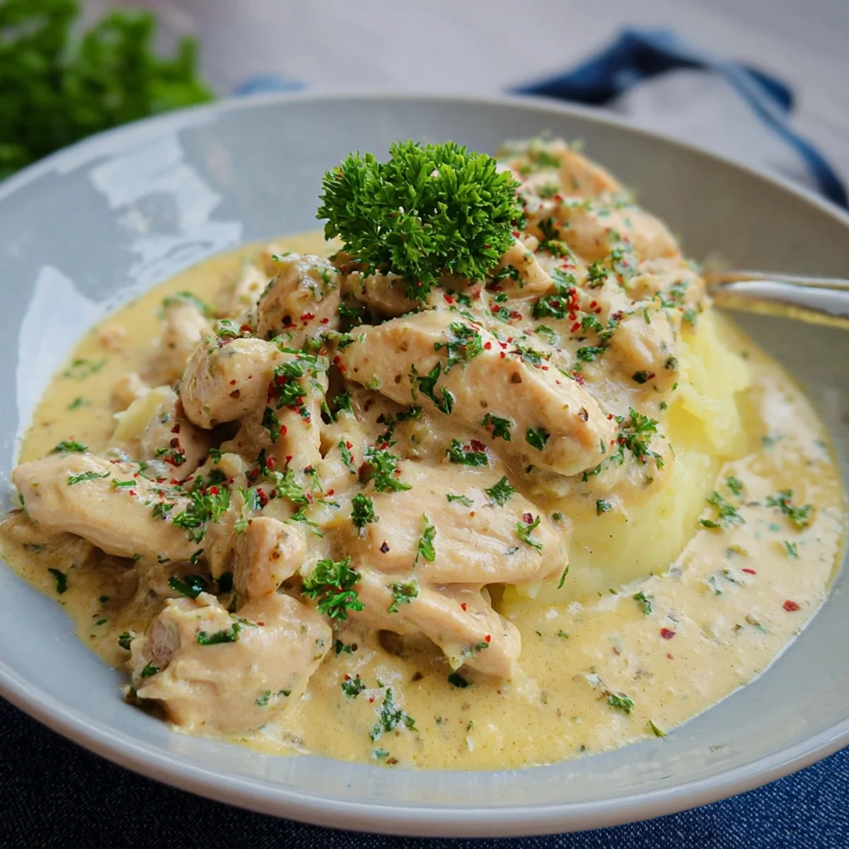 Cremiges Hähnchengeschnetzeltes in Frischkäsesauce