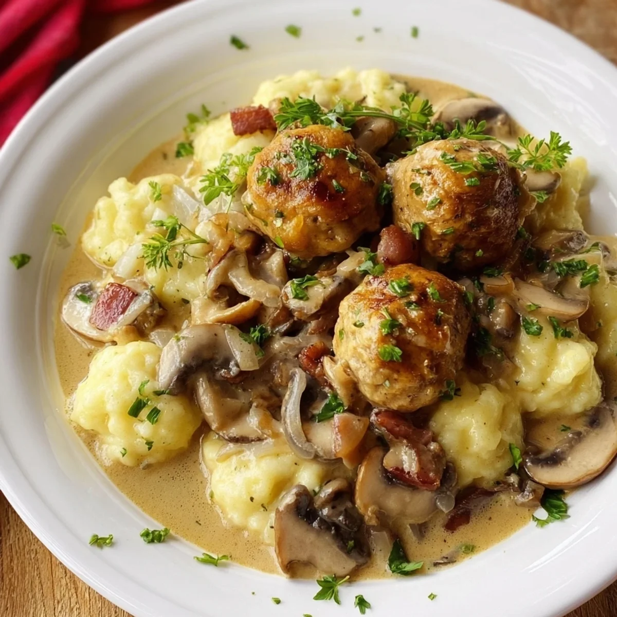 Jägerklößchen mit Champignons: Einfaches Familienrezept