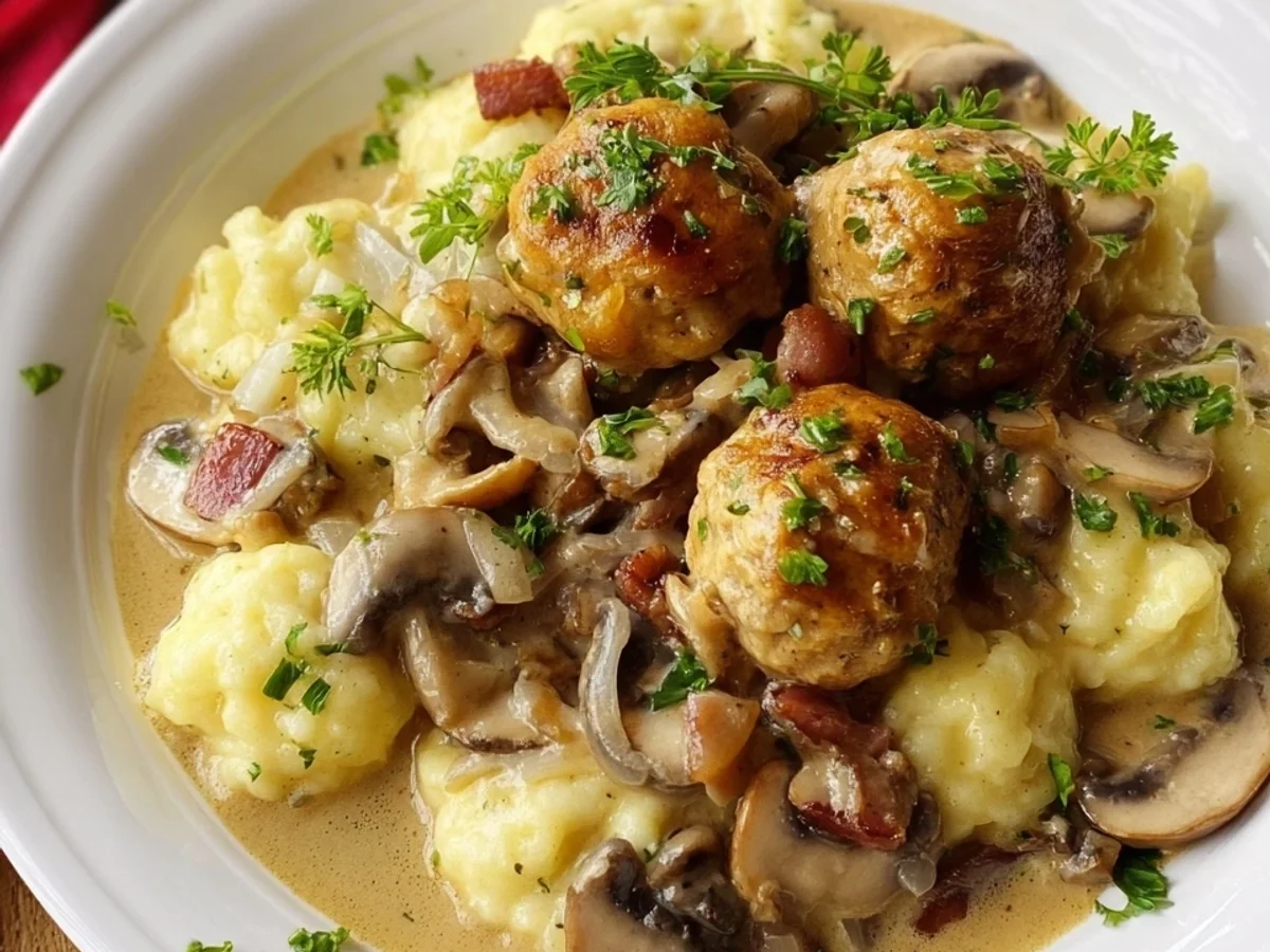 Jägerklößchen mit Champignons: Einfaches Familienrezept - Beitragsbild