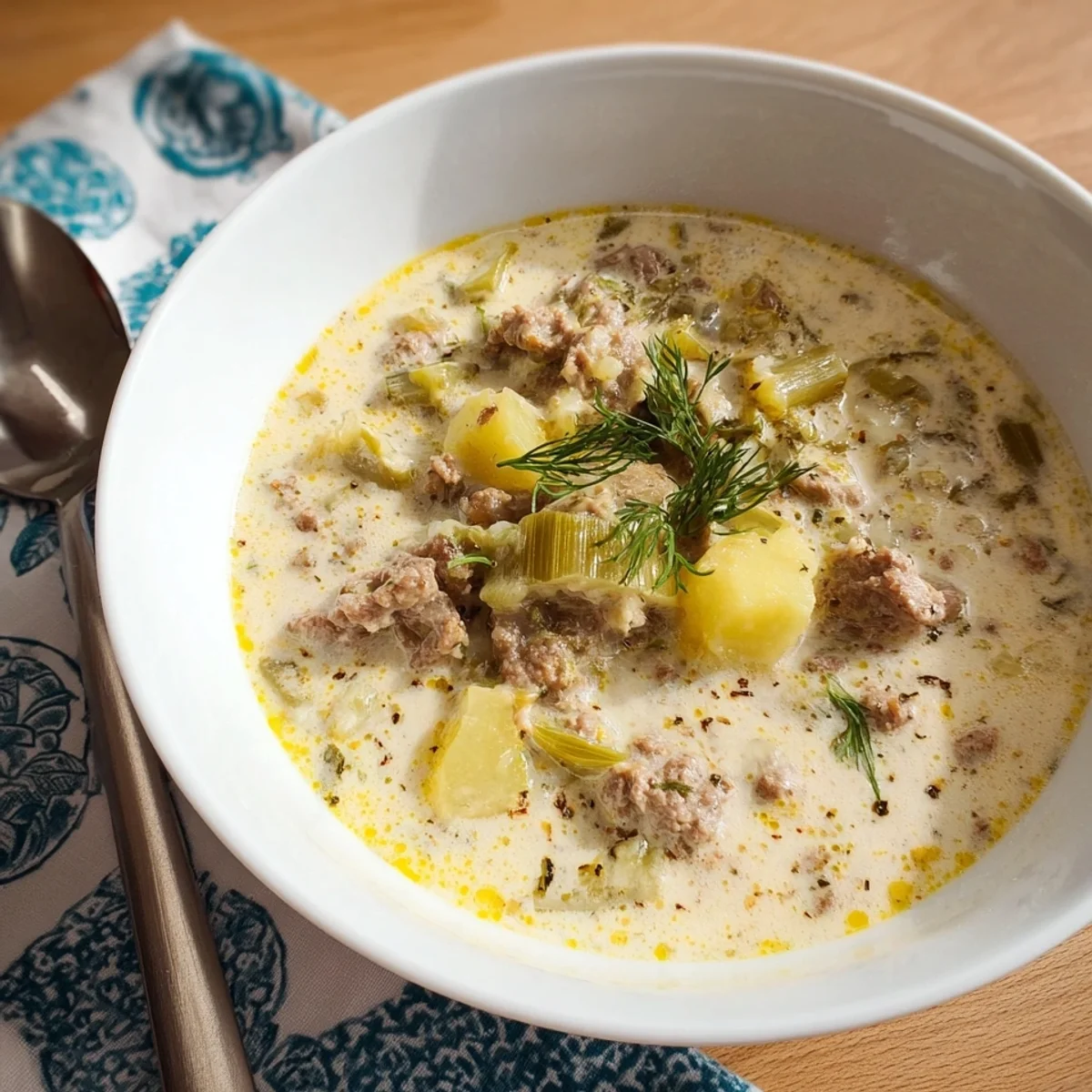 Käse-Lauch-Suppe mit Hackfleisch: Deftiger Genuss