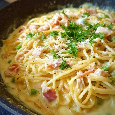 One Pot Spaghetti mit Puten-Schinken-Sahne-Soße