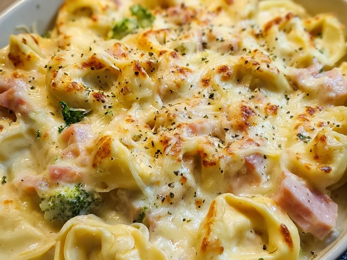 Schneller Tortellini Auflauf mit cremiger Sahnesoße - Beitragsbild