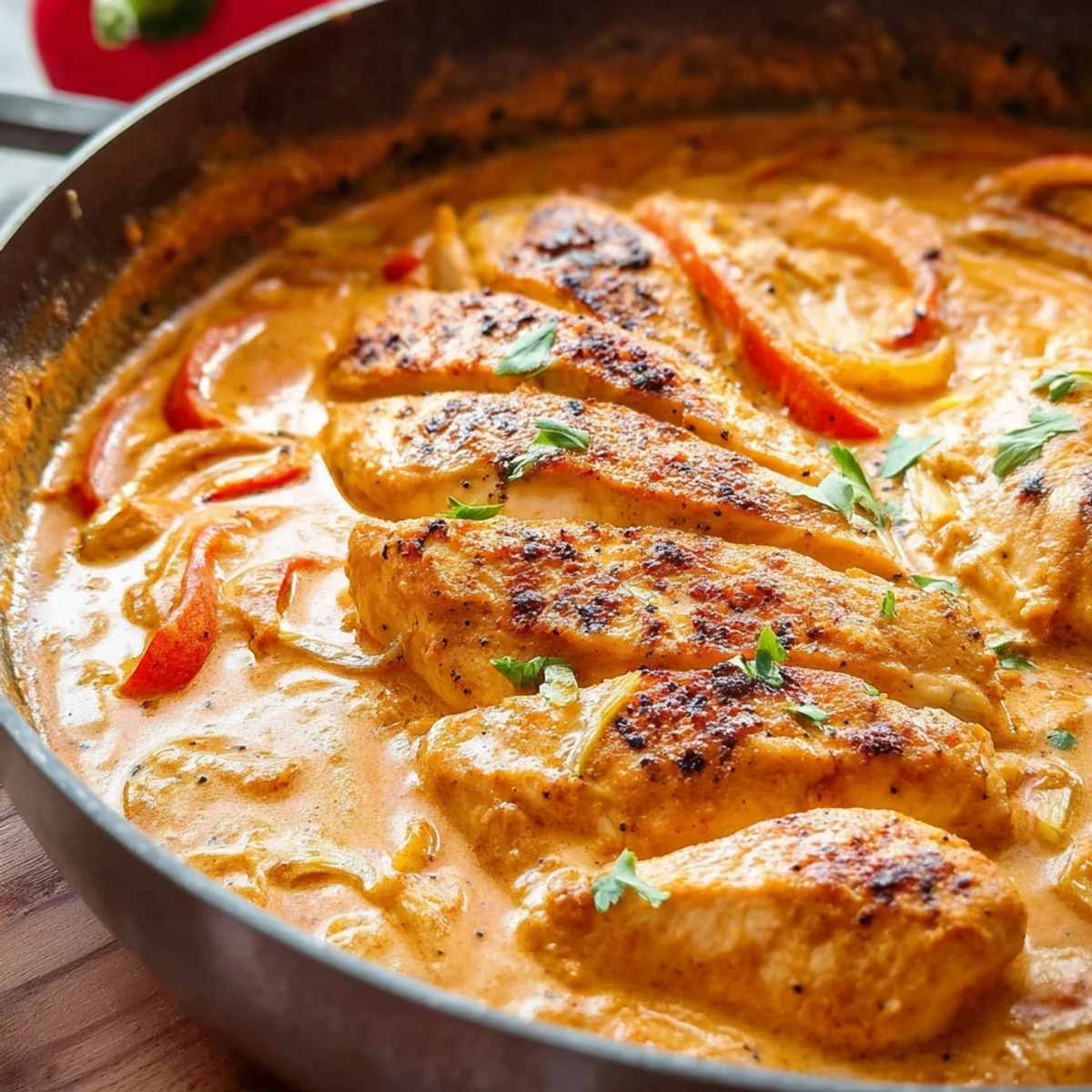 Zartes Paprika-Sahne-Hähnchen aus dem Ofen