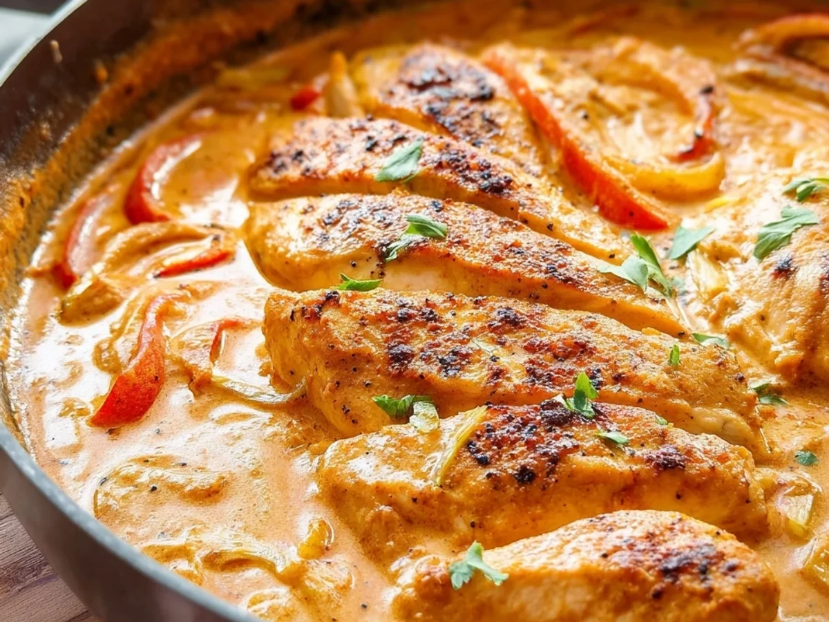 Zartes Paprika-Sahne-Hähnchen aus dem Ofen - Beitragsbild