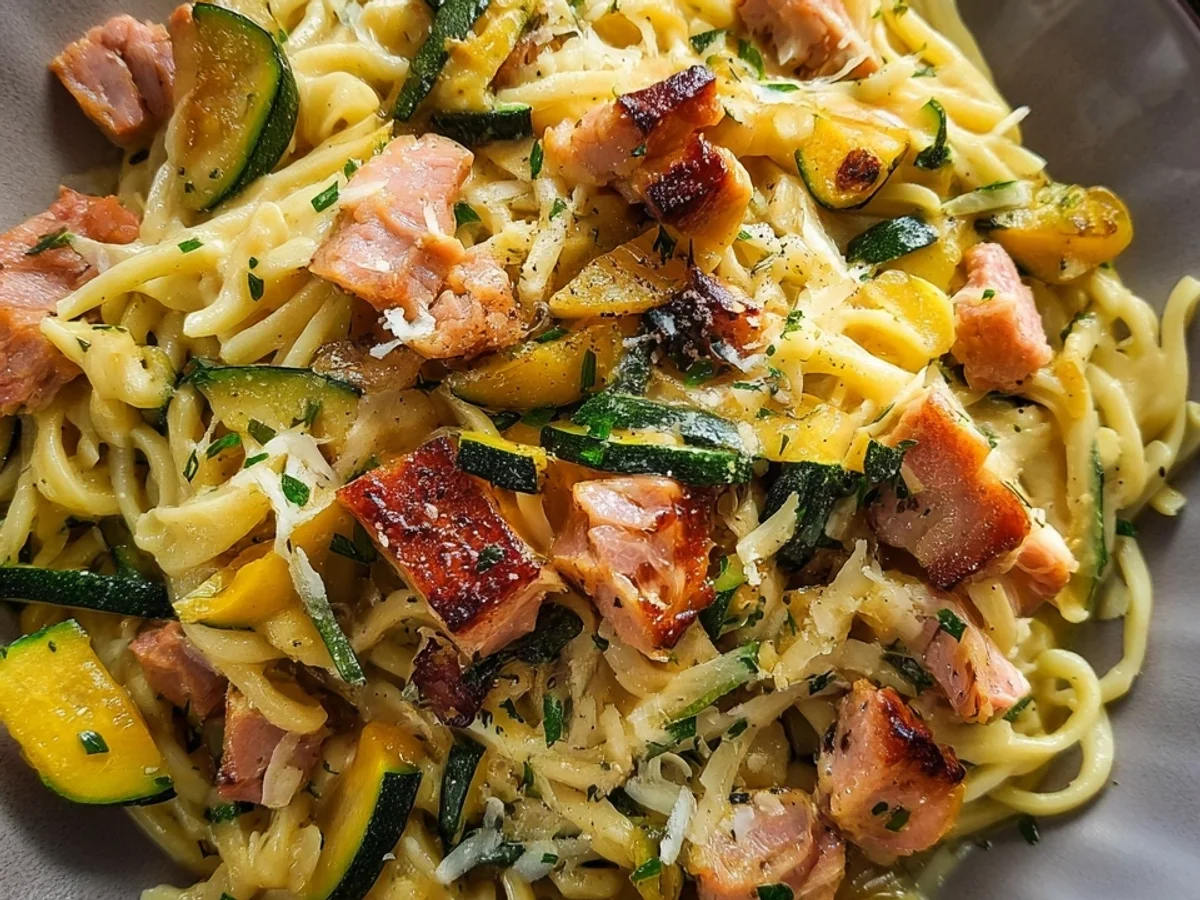 Zucchini-Truthahnschinken-Pasta: Schnell & lecker in 25 Min. - Beitragsbild