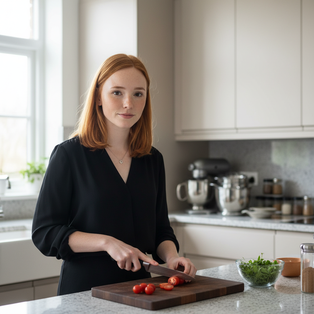 Clara bereitet ein schnelles und einfaches Rezept in ihrer Küche zu