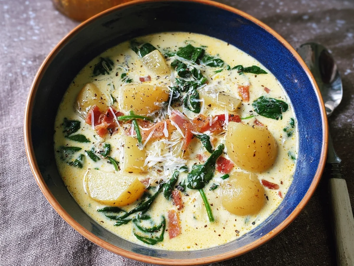 Cremige Bratkartoffelsuppe mit Spinat: Einfach & lecker - Bild 1