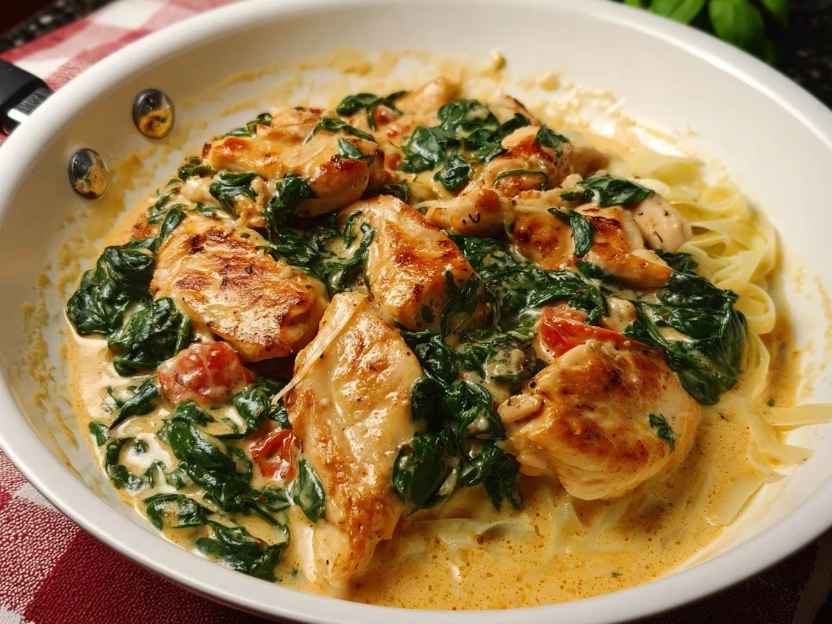 Cremige Hähnchenpfanne mit Spinat & Parmesan Soße - Bild 1