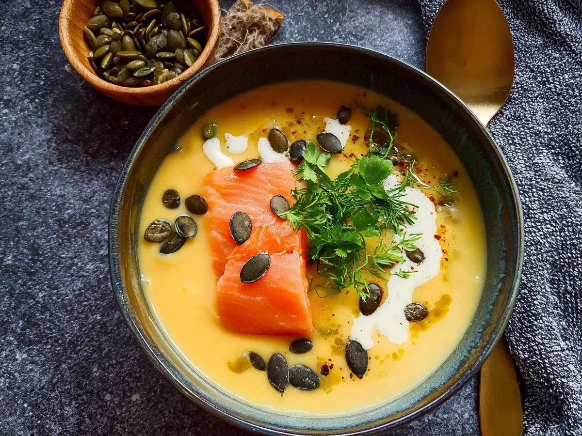 Cremige Kartoffelsuppe mit Lachs & Kürbiskernen - Bild 1