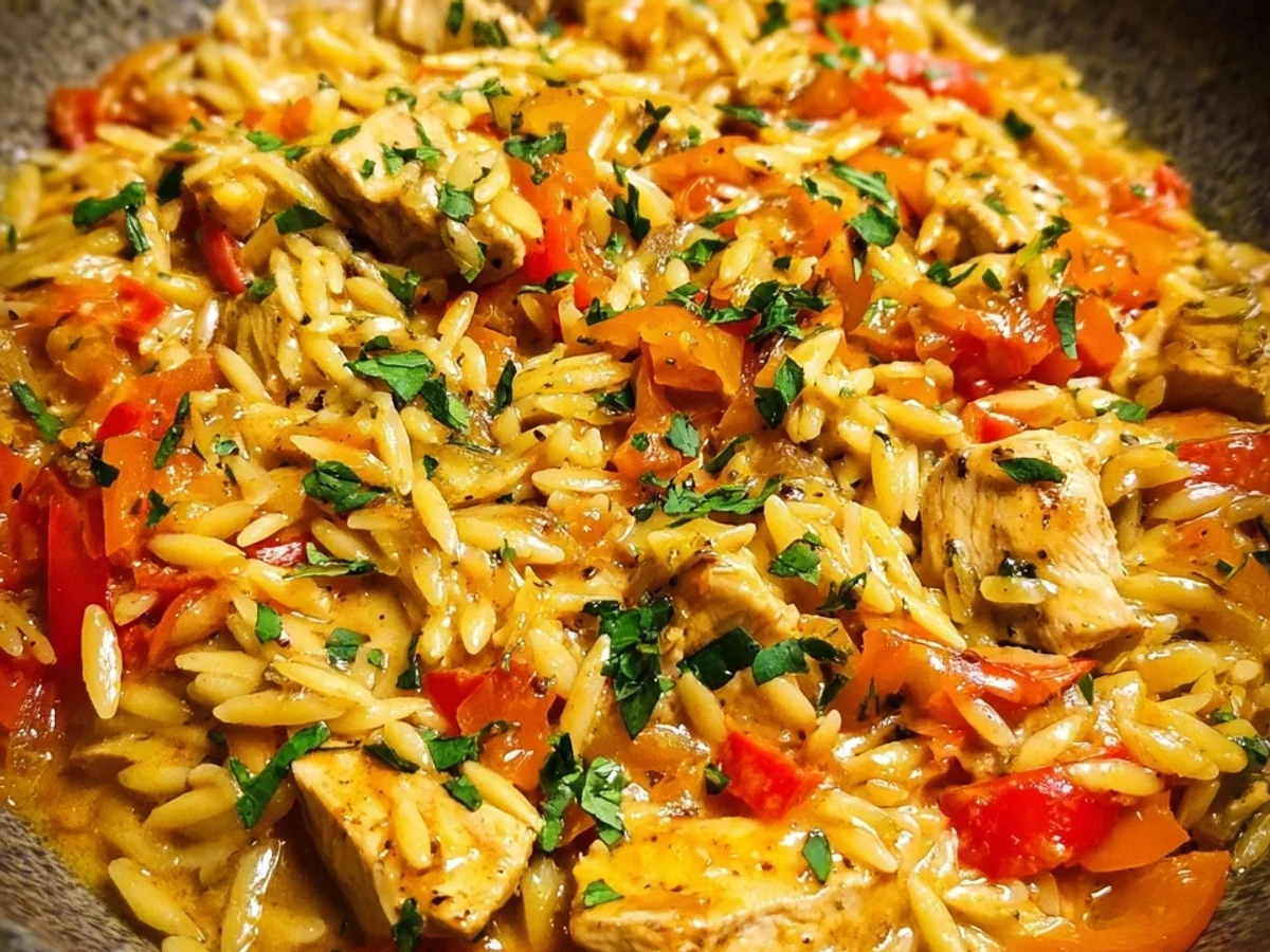 Cremige Orzo Pfanne mit Paprikahähnchen - Bild 1