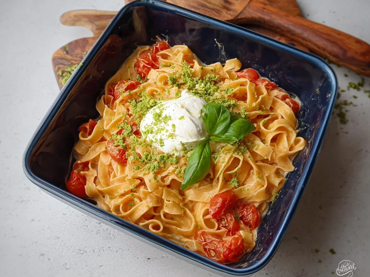 Cremige Pasta Burrata mit Tomaten & frischem Basilikum - Bild 1