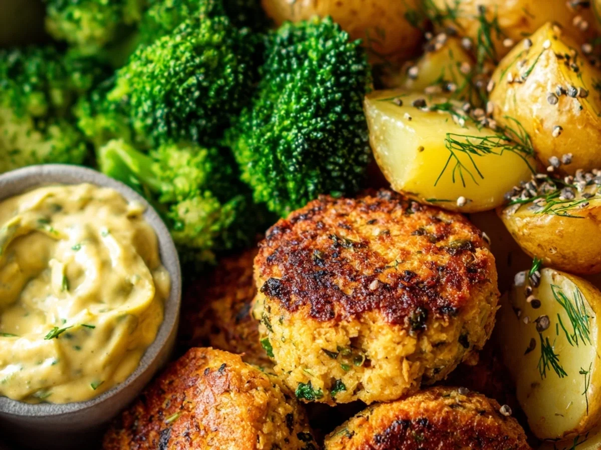 Cremige SoFisch Burger Senfkartoffel Bowl mit Brokkoli - Bild 2