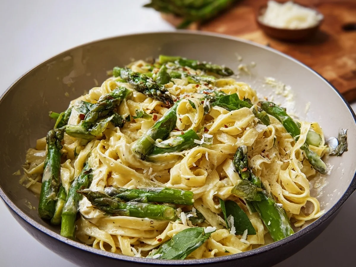 Cremige Tagliatelle mit grünem Spargel Einfaches Frühlingsgericht - Bild 2