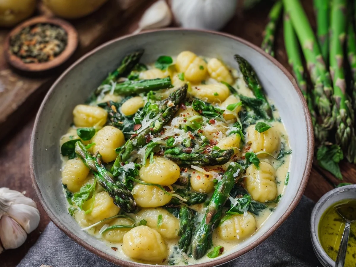 Gnocchi mit grünem Spargel in cremiger Rahmsauce - Bild 1