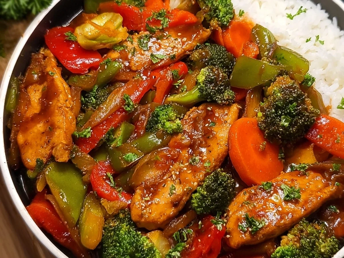 Hähnchen-Gemüse-Pfanne mit Würziger Asia-Sauce - Bild 2