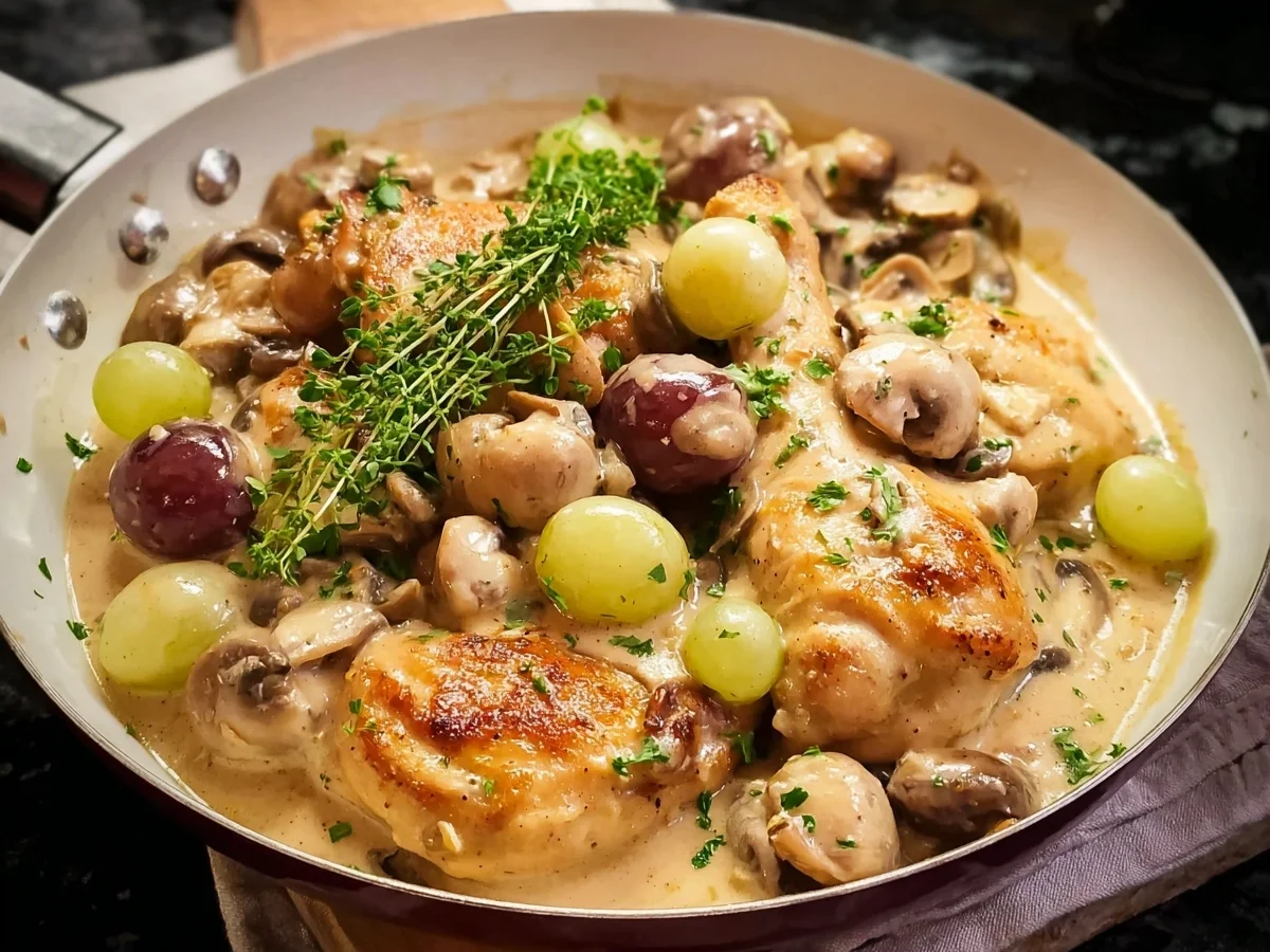 Hähnchen mit Champignons & Trauben in cremiger Soße - Bild 1