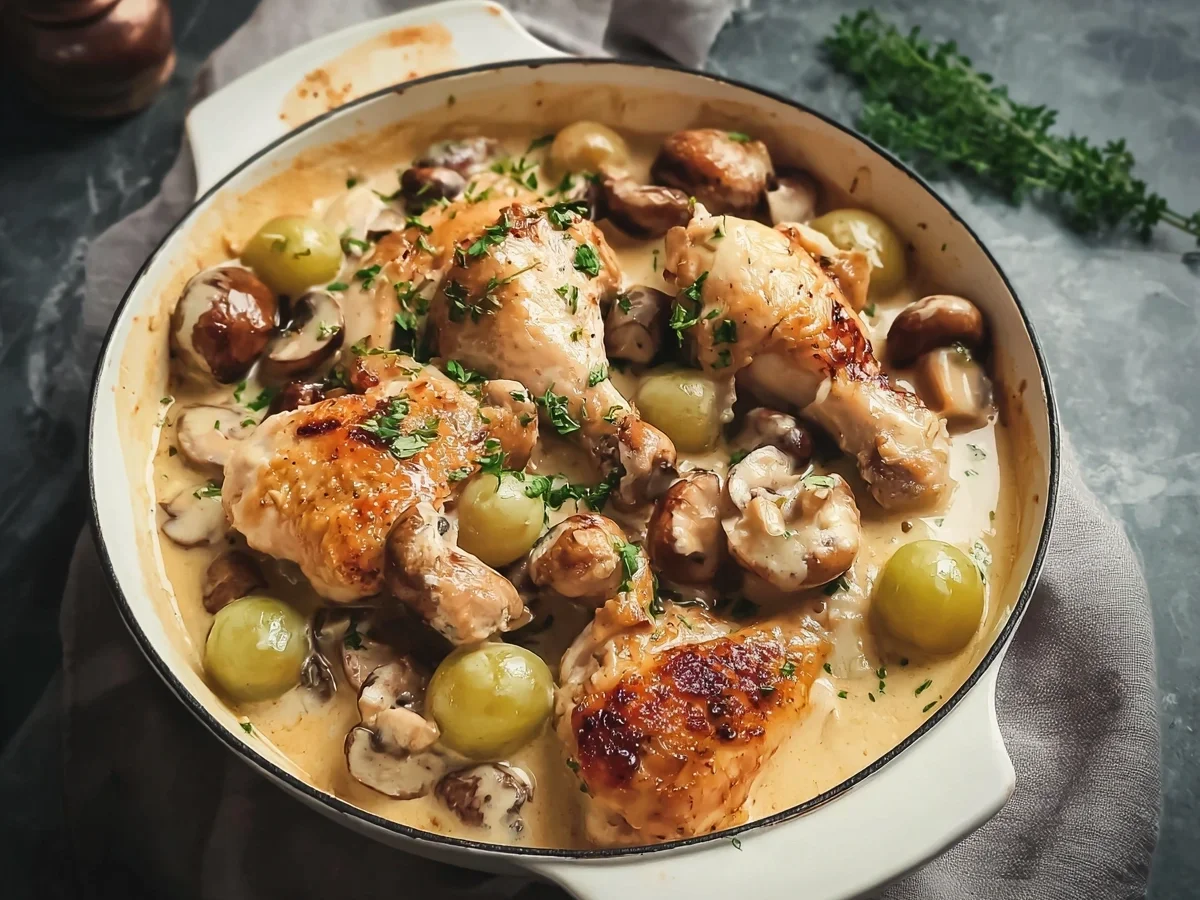 Hähnchen mit Champignons & Trauben in cremiger Soße - Bild 2