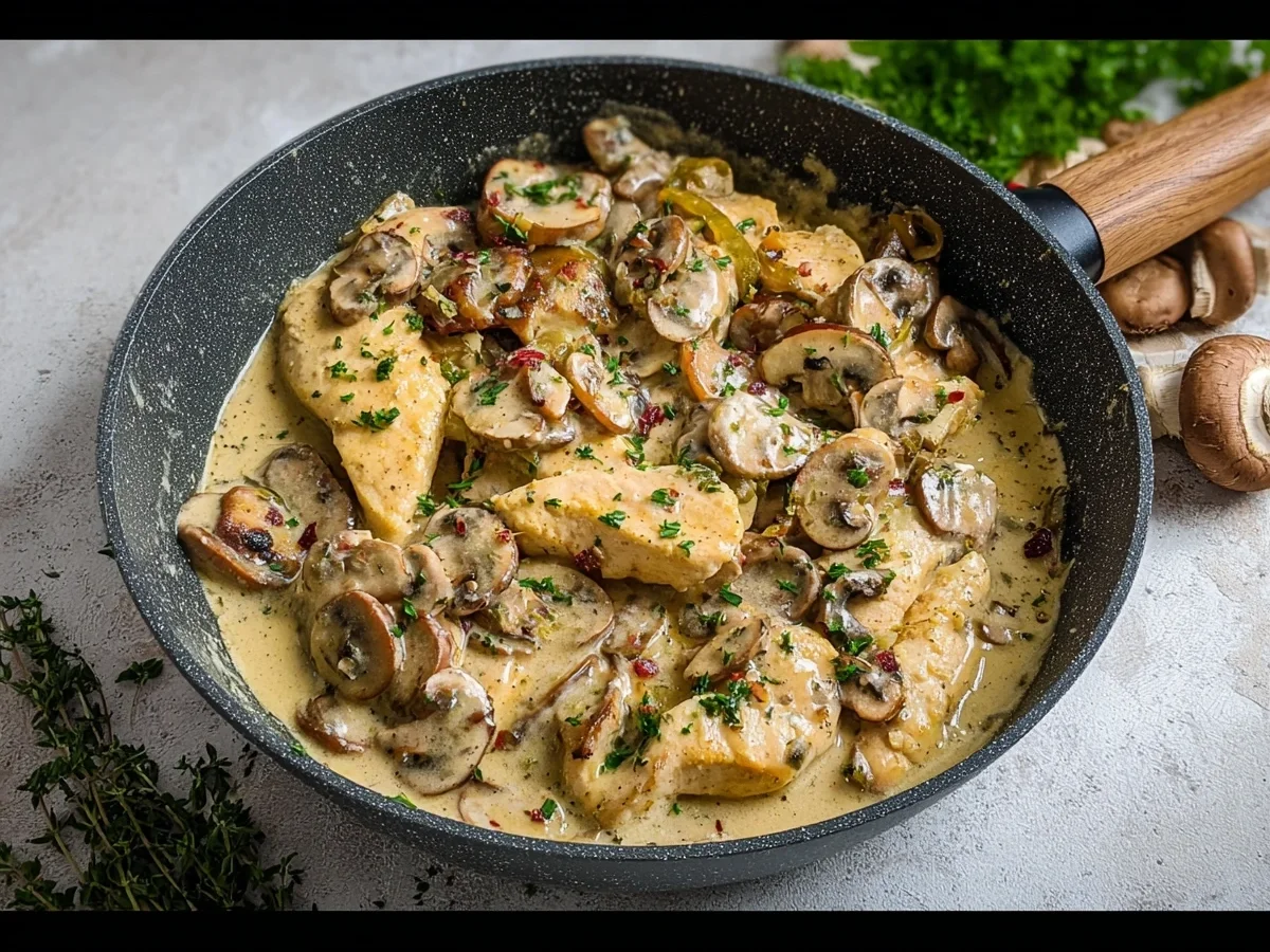Hähnchengeschnetzeltes in Pfefferrahmsoße & Champignons - Bild 1