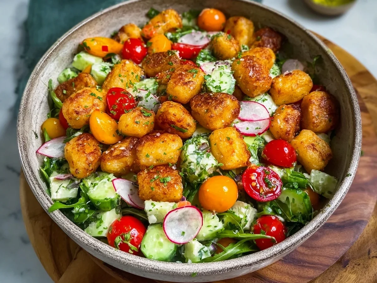 Knuspriger Gnocchi Salat mit frischem Gemüse - Bild 1
