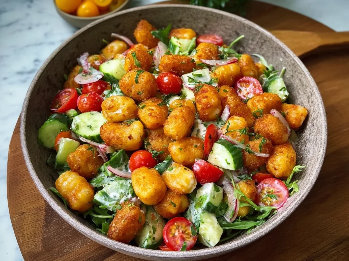 Knuspriger Gnocchi Salat mit frischem Gemüse - Bild 2