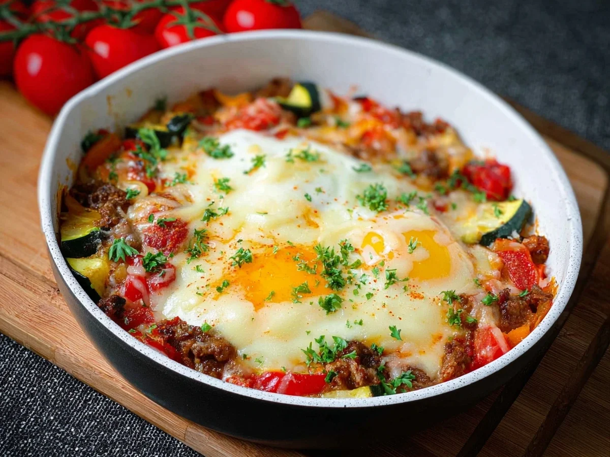 Low Carb Gemüse-Hackpfanne mit Spiegelei Überbacken - Bild 1