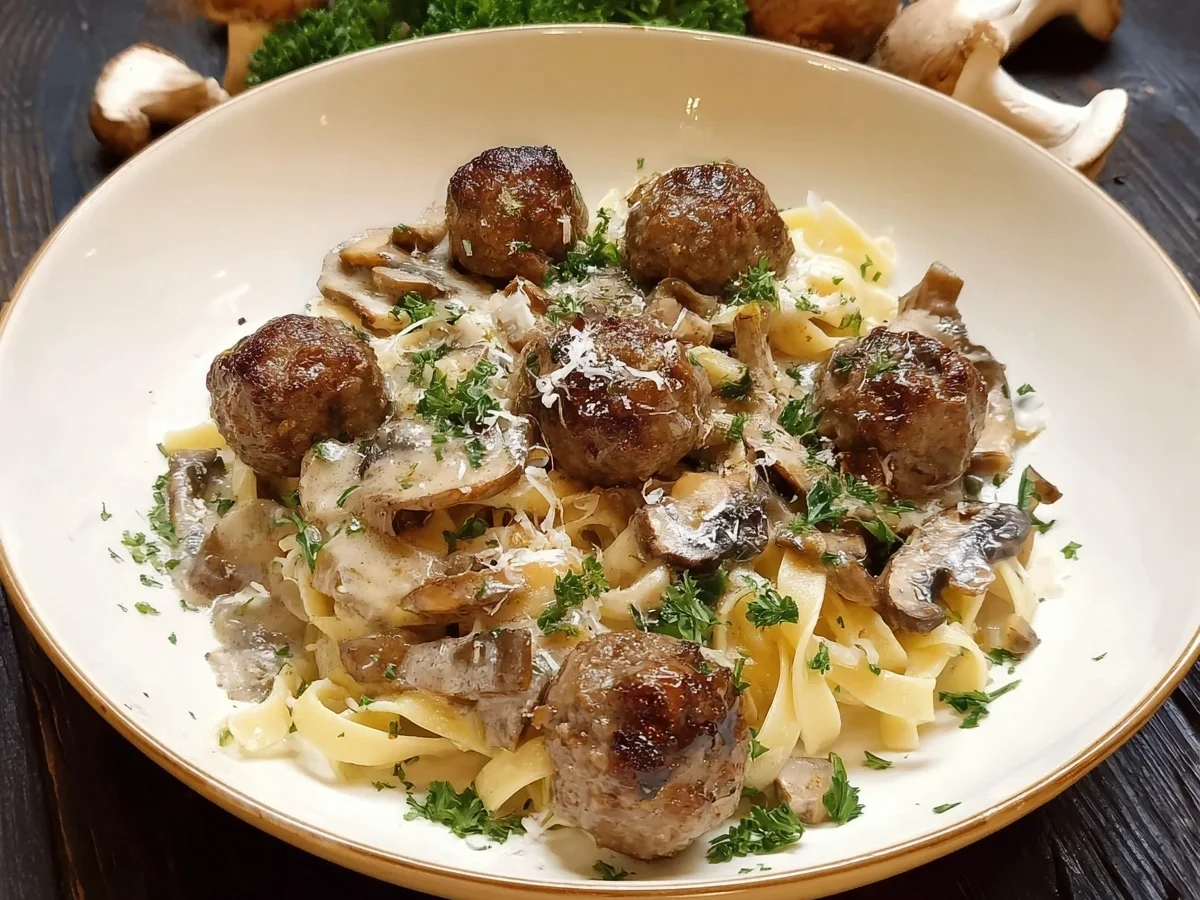 Nudeln mit Hackbällchen & Pilzen in cremiger Rahmsoße - Bild 2