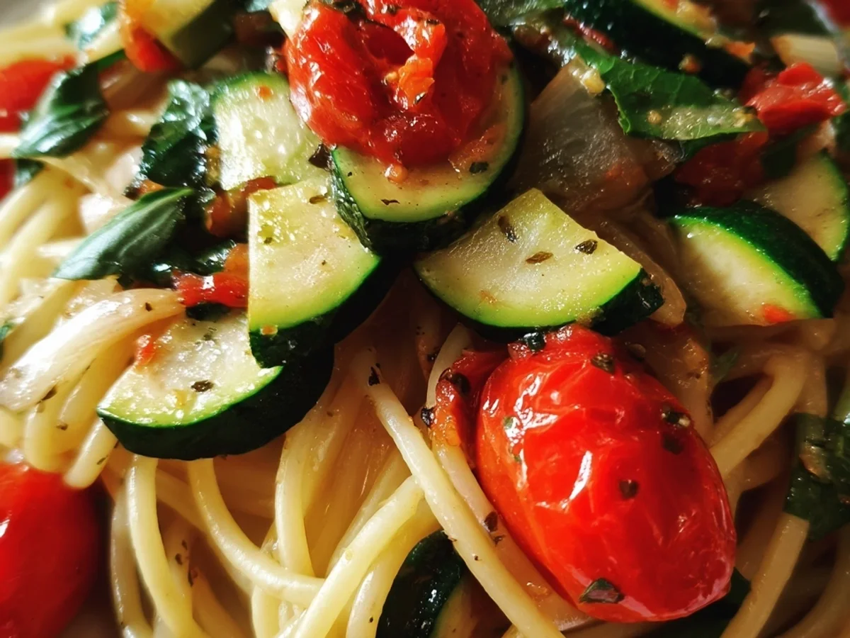 Pasta mit Zucchini, Tomaten & Knoblauch schnell & lecker - Bild 1