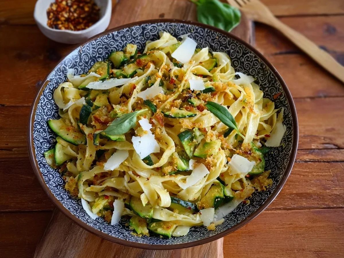 Pikante Sommer-Tagliatelle mit Zucchini & Zitronenbröseln - Bild 1