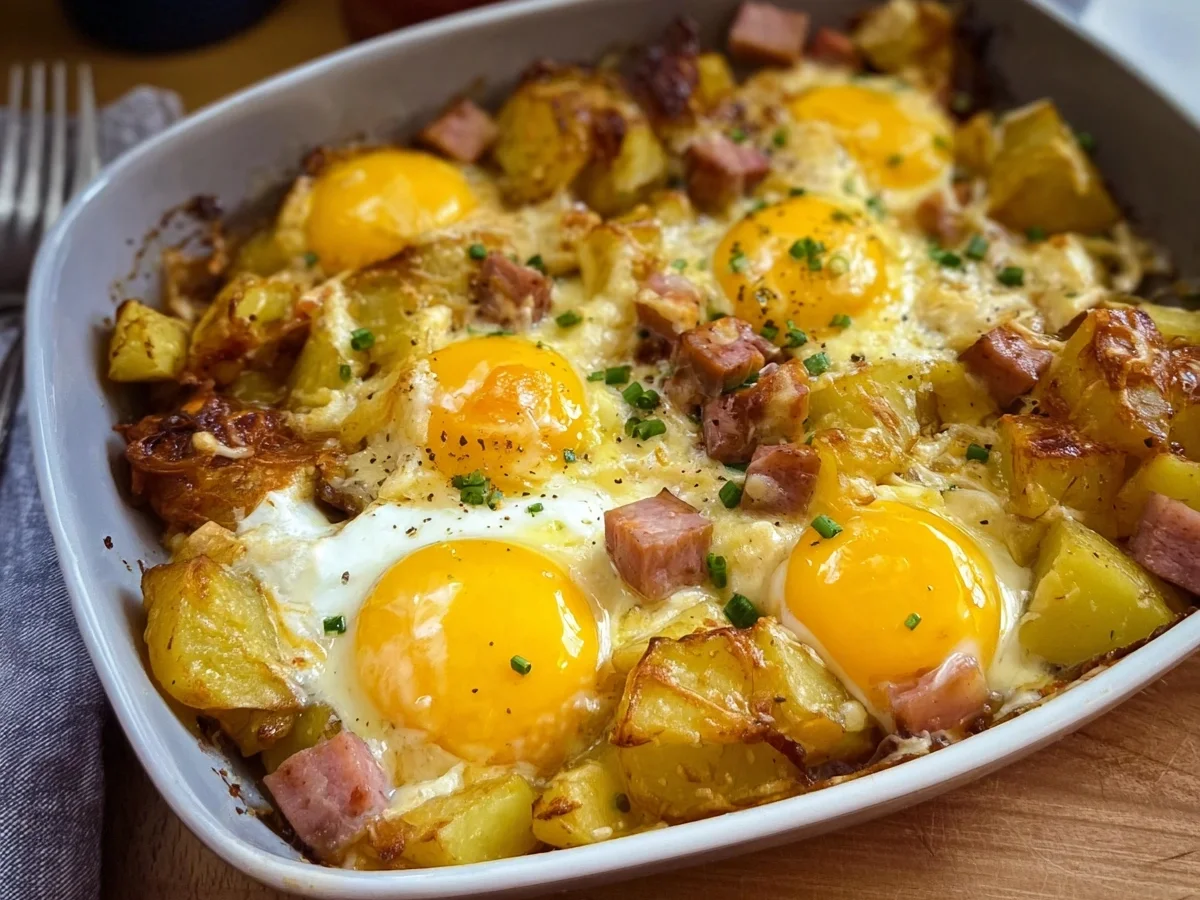 Rinder-Leberkäse-Kartoffelauflauf mit Spiegelei - Bild 1