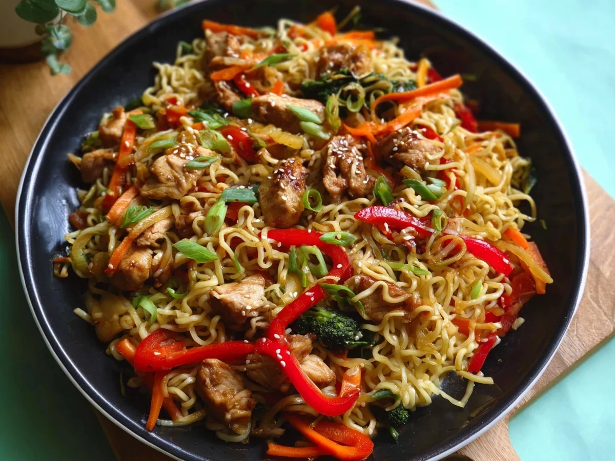 Schnelle Asiatische Hähnchen-Gemüse-Pfanne mit Mie-Nudeln - Bild 2