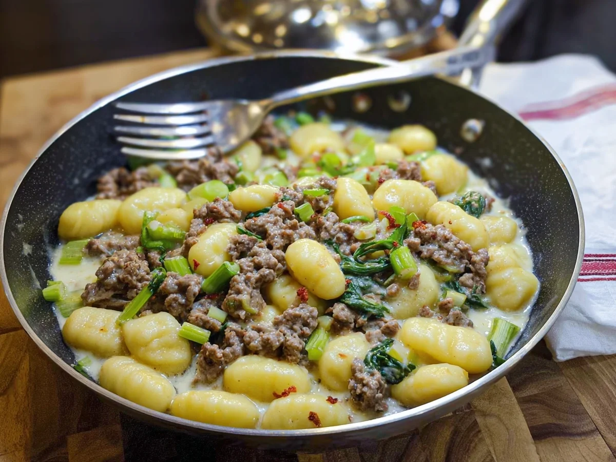 Schnelle Gnocchi Hackfleisch Pfanne mit Lauch & Käse - Bild 2