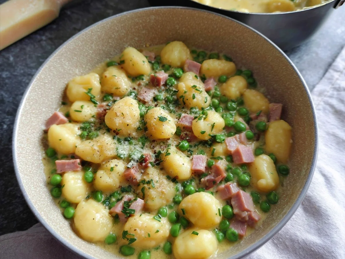 Schnelle One Pot Gnocchi mit Erbsen & Truthahnschinken - Bild 1