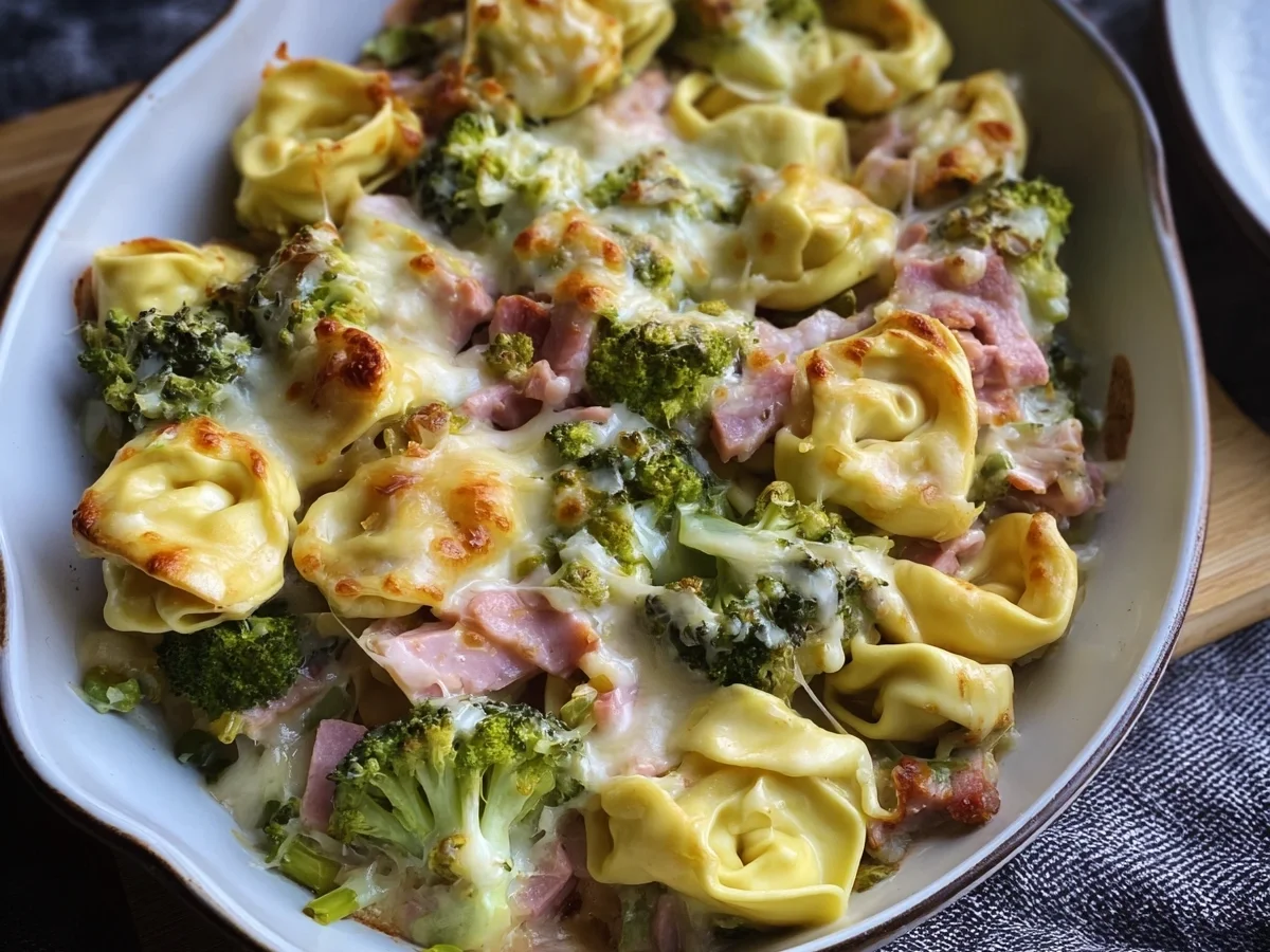 Schneller Tortellini Auflauf mit Brokkoli & Truthahnschinken - Bild 1